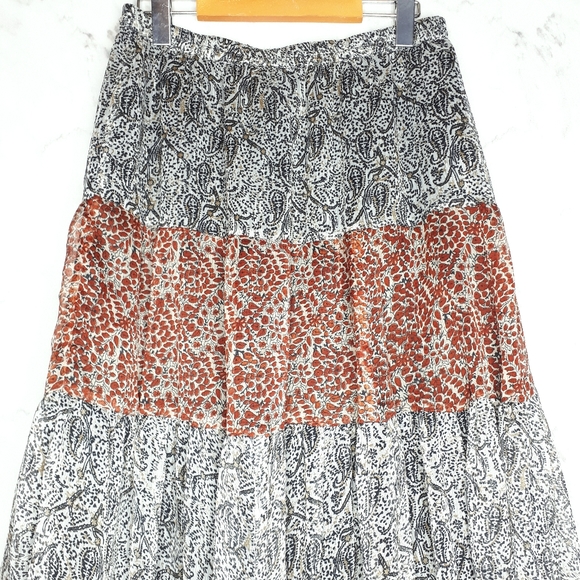 Sheer Overlay Flare Maxi Skirt Tiered Pattern M - Picture 4 of 11